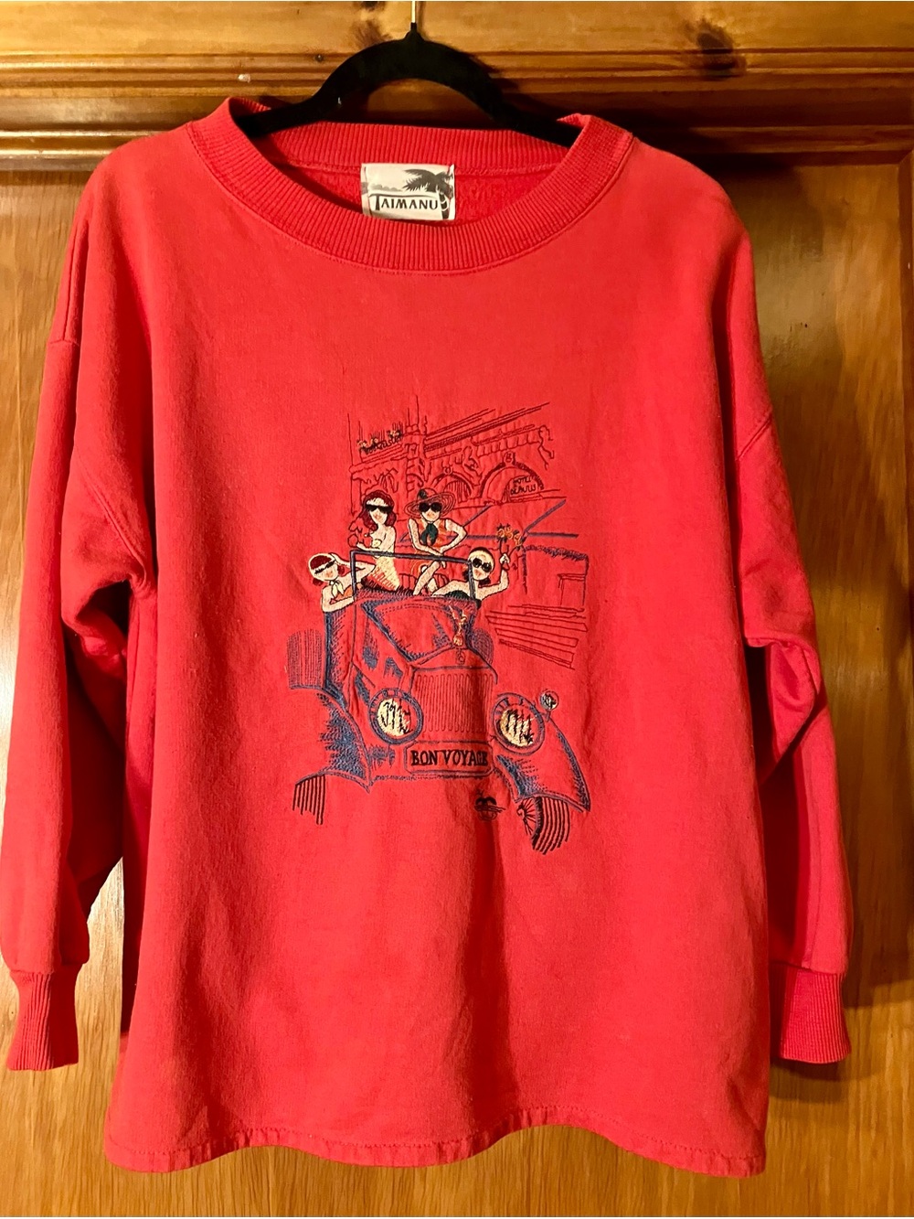 IMAN Coral-Red 'Bon Voyage' Graphic Sweatshirt